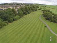 drone shot of lawn stripes at a large playing field in Sheffield, South Yorkshire